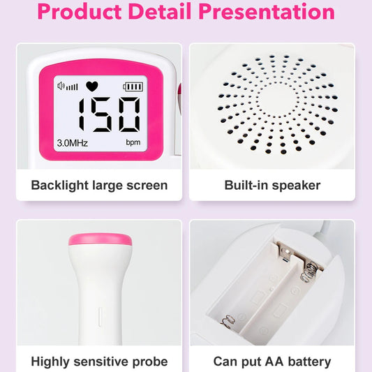 جهاز دوبلر منزلي لسماع نبض الجنين – شاشة رقمية وصوت واضح بدقة طبية